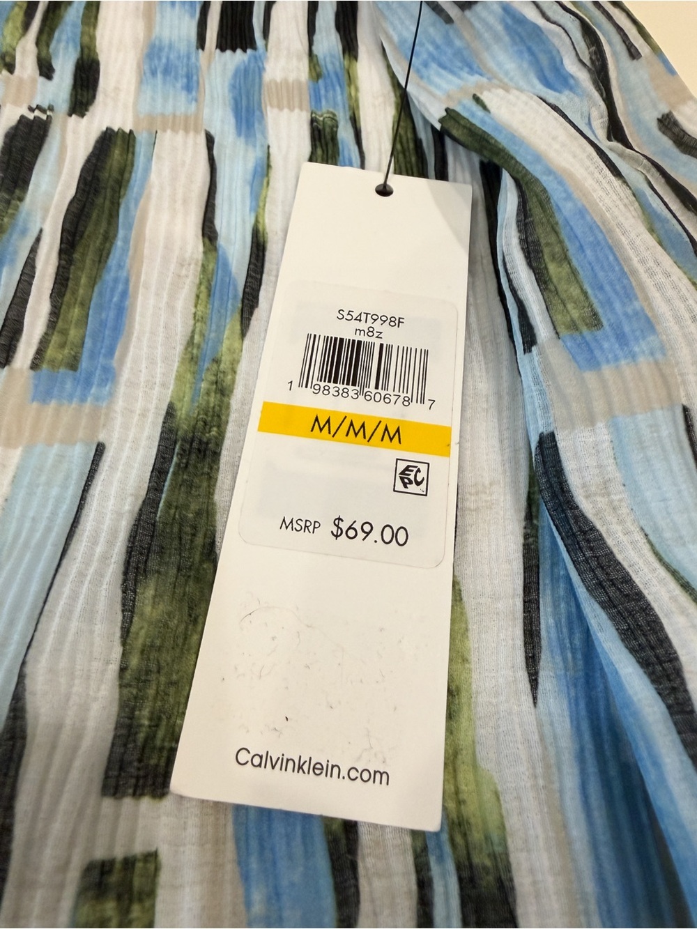 Calvin Klein Abstract Stripe Ruffle Neck Sleeveless Blouse Top Blue Green M NWT - Picture 12 of 15